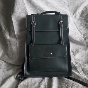 Elegant Green Leather Laptop Backpack